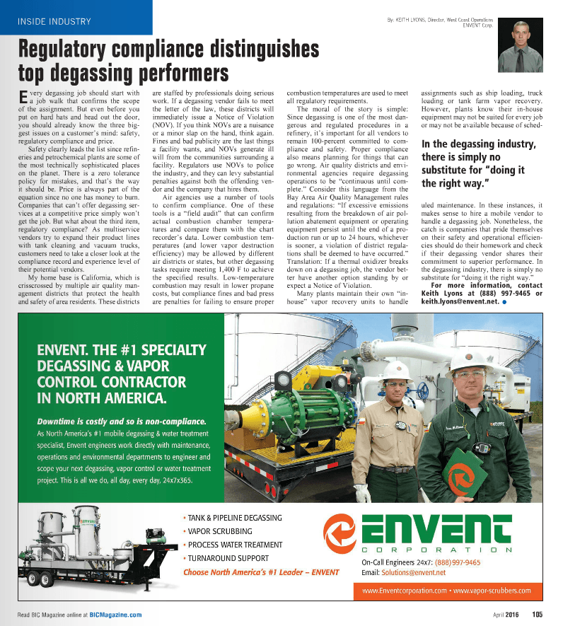 Regulatory Compliance Distinguishes Top Degassing Performers - BIC April 2016